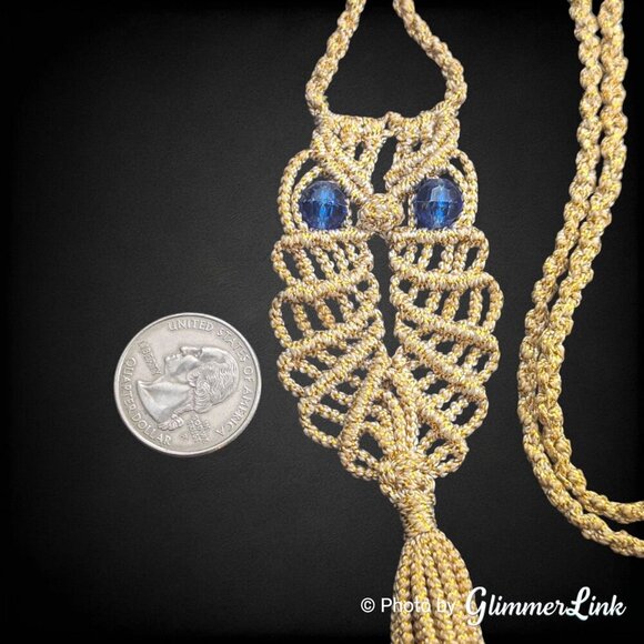Macrame Crochet Owl Beaded Eyes Tassel Cord Necklace - Picture 7 of 11